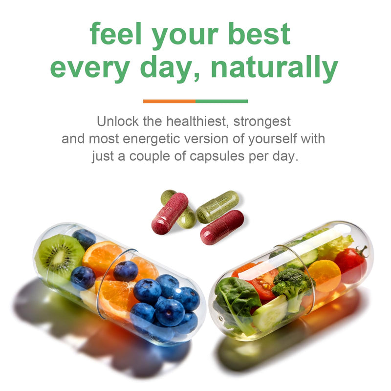Fruit & Vegetable Supplement, Natural Ingredients - 2 Bottles, 180 Capsules | Balance of Natural 20+19 Natural Whole Fruits & Vegetables, a Fresh Superfood Formula Rich in Vitamins and Minerals – Non-GMO Fruits Vegetables