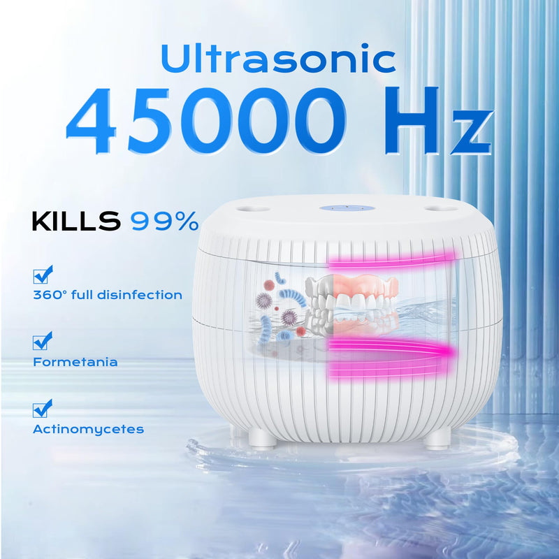 [Australia] - Ultrasonic Retainer Cleaner Machine, 45khz 25W Dental Cleaning Pod for Denture, Mouth Guard, Aligner, Night Guard, Braces, Ring and Jewelry, 200ml Portable White 