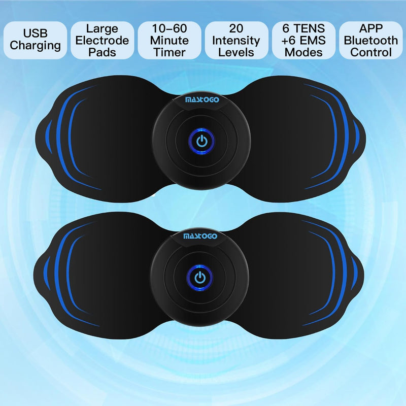 12 Modes Wireless TENS Unit Muscle Stimulator for Pain Relief | App-Controlled TENS Machine, Dual Channel, Independent Control, 20 Intensity Levels, Shoulder, Neck Pain Relief, 8 PCS Pads