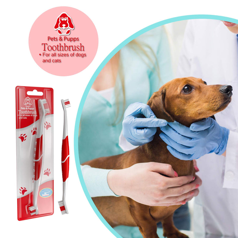 [Australia] - Pet Toothbrush for Dogs, Cats with Soft Bristles - Easy Teeth Cleaning & Dental Care, Non Slip Dual Head Dog Toothbrush for Medium & Large Pets, Toothpaste Not Included, Pack of 2 Pack of 2(red) 
