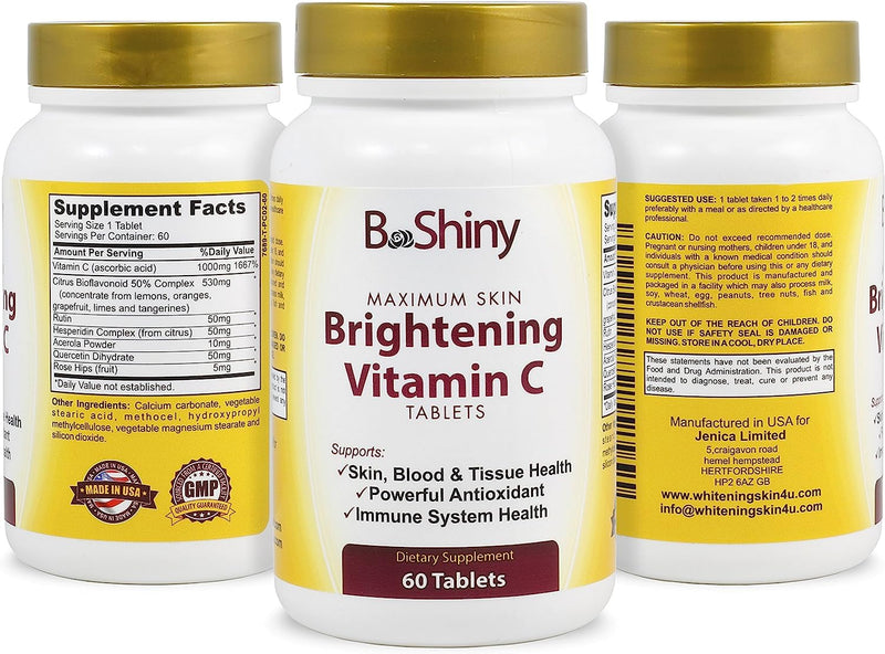 Vitamin C 1000mg Tablets with Rose Hips and Citrus Bioflavonoids, 60 Vegan Tablets, Food Supplement
