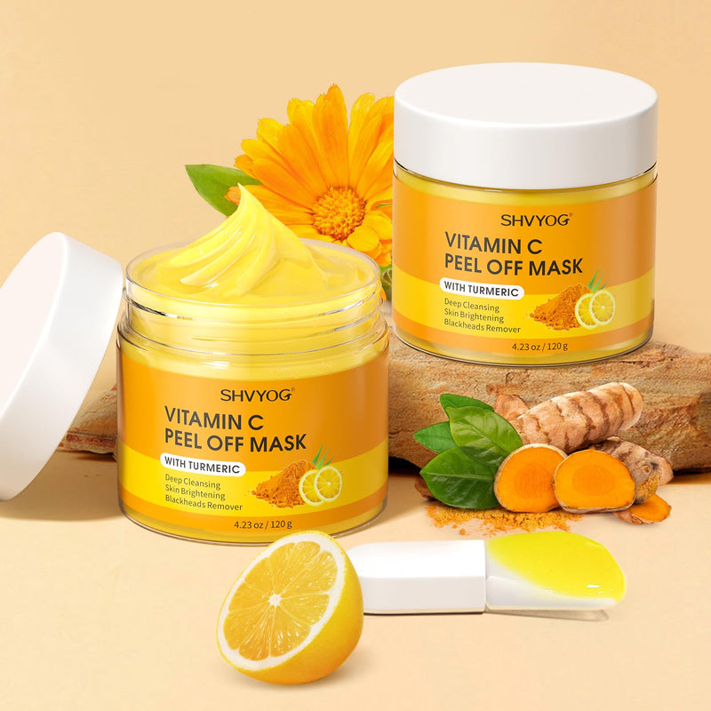 SHVYOG Vitamin C Peel Off Face Mask, Peel Off Mask with Turmeric, Blackhead Remover & Deep Cleansing Face Peel Mask, Vitamin C Exfoliating Face Mask for Blackheads, Large Pores, Dirts, Oil VC 5.29 Fl Oz (Pack of 1)