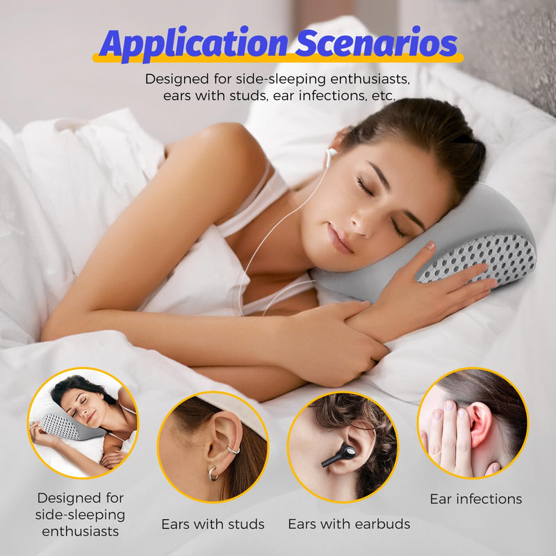 [Australia] - Ear Piercing Pillow for Side Sleepers with Ear Hole for CNH, Ear Pain Relief and Pressure Sores, Memory Foam Contoured Design Side Sleeping Pillow, Breathable Cotton Blend(Charcoal Grey) 