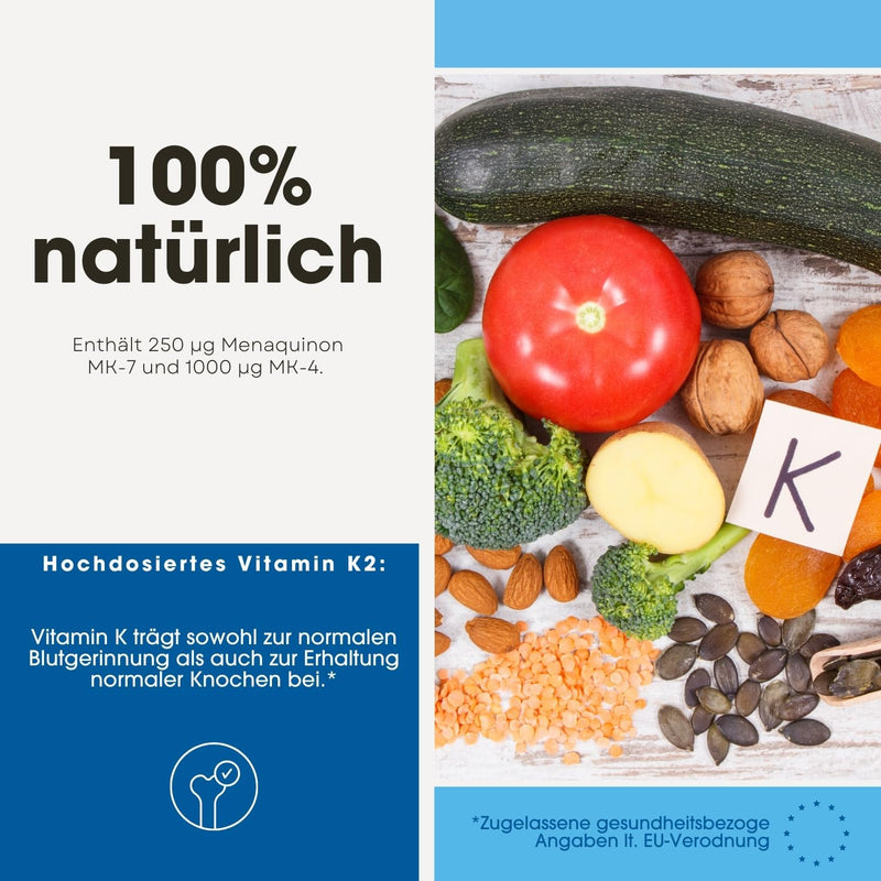 [Australia] - Fair & Pure® - K2 complex 1250mcg MK-4 & MK-7-180 capsules - vegan - high-dose vitamin K2 - MK7 - without magnesium stearate - menaquinone MK-4 and menaquinone MK-7 