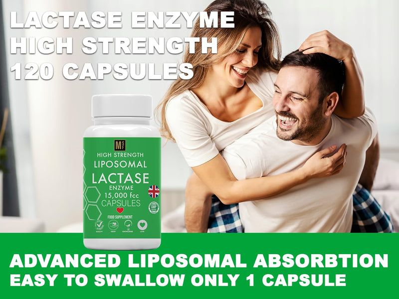 Liposomal Lactase Enzyme 15000FCC | 120 High Strength Lactase Capsules | Enzyme Tablets | Lactose Digestion | Digestive Enzyme Food Supplement