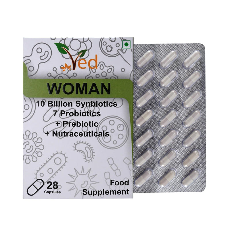 VED Woman Complex Probiotics and Prebiotics Complex - 10 Billion CFU - 20 Live Bacterial Cultures - 28 Probiotic Complex Capsules for Woman - Lactobacillus crispatus 28 Days Supply.