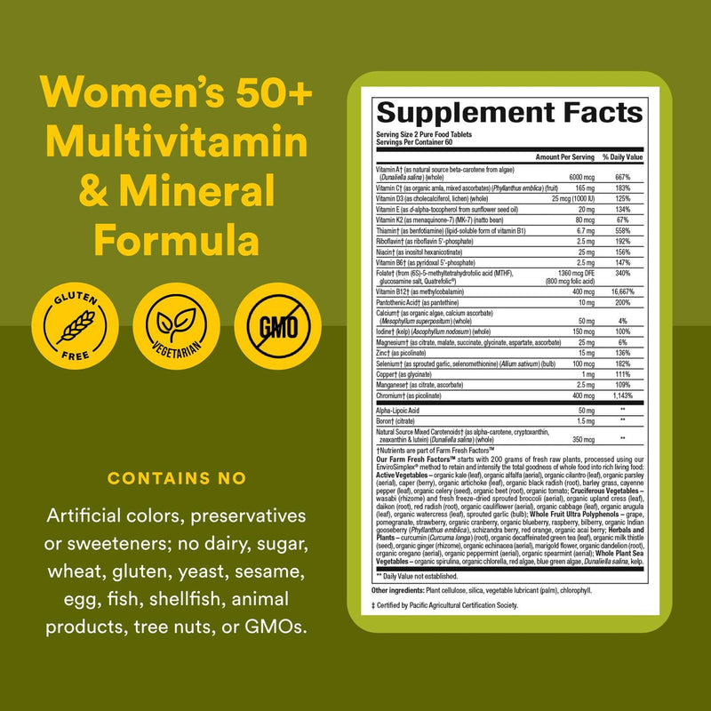 [Australia] - Natural Factors Whole Earth & Sea Women's 50+ Multivitamin & Mineral, 1 Serving Contains Nutrition Equivalent to ¬Ω lb of Veggies, 120 Tablets 120 Count (Pack of 1) 