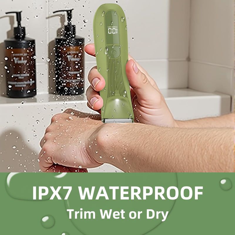 [Australia] - INVJOY Pubic Hair Trimmer for Men Women, Electric Body Shaver w/Light for Balls Groin, Bikini Trimmer No Nick, No Cut, No Razor Burn, Waterproof Personal Groomer for Private Area Grooming Green 