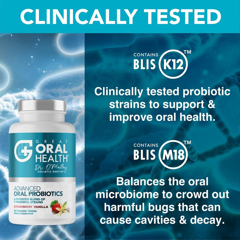 Advanced Oral Probiotics for Mouth Bad Breath Treatment for Adults, Dentist Formulated BLIS K12 M18 Oral Health Probiotics for Teeth/Gums, Flavor Variation Pack: Mint, Strawberry Vanilla 60 Count Each Mint & Strawberry Vanilla 60 count (Pack of 2)