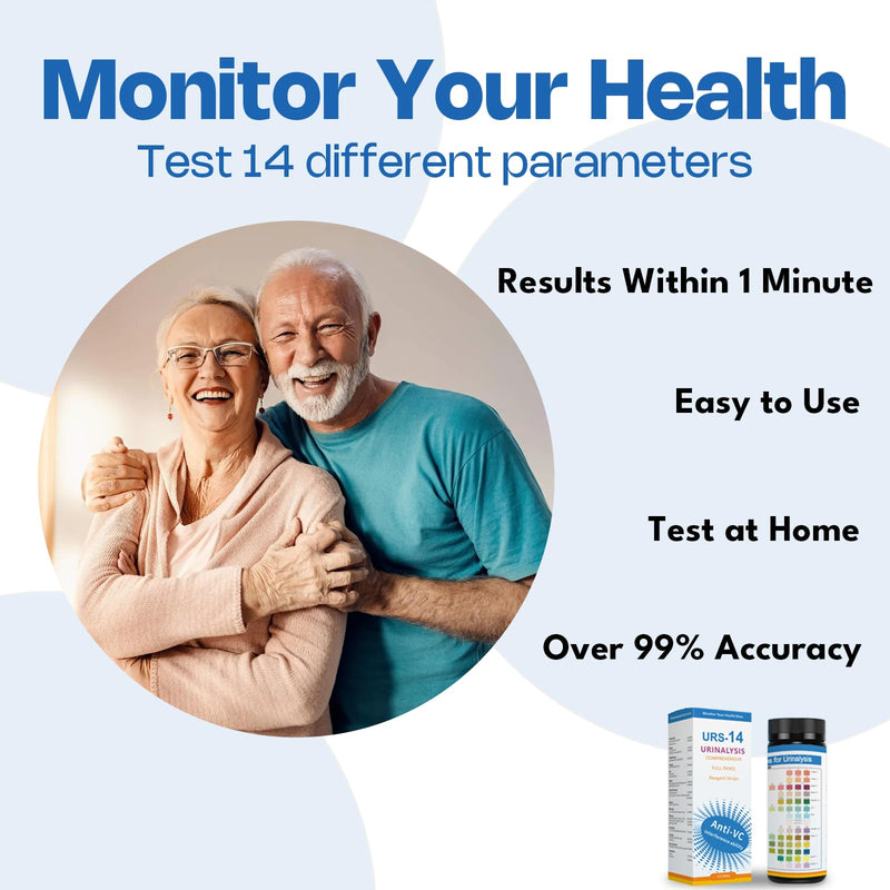 [Australia] - 14-Panels Urinalysis Test Strips | 120 Strips, Urinalysis and Detection for Kidney, Liver, UTI, Ketosis - SG, PRO, BIL, KET, CRT +9 More 