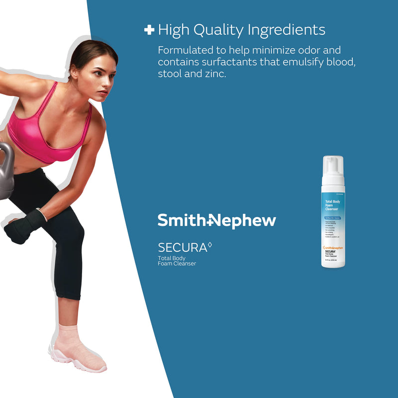 [Australia] - Smith+Nephew SECURA◊ Total Body Foam Cleanser, Foaming Waterless Body Cleanser, No- Rinse Skin Cleanser with Pump Dispenser, 8.5 Ounces 