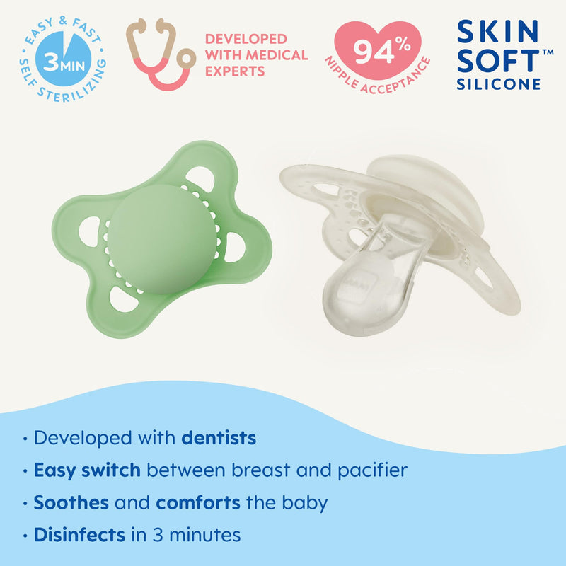 MAM Original Matte Baby Pacifier, Nipple Shape Helps Promote Healthy Oral Development, Sterilizer Case, 2 Pack, 0-6 Months, Unisex,2 Count (Pack of 1)