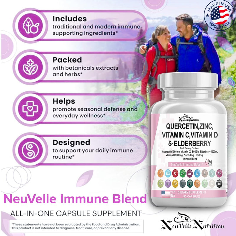 18-in-1 Immune Support Supplement - Quercetin with Bromelain, Vitamin C, D3, Zinc, Elderberry, Turmeric, Ginger, Garlic, Sea Moss, Echinacea - Immune Defense & Antioxidant