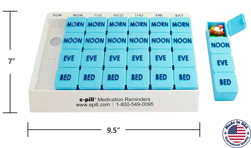e-Pill 4 Times a Day x 7 Day Large Weekly Pill Organizer, Vitamin and Medicine Pill Box