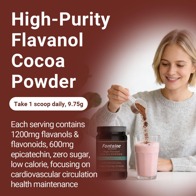 Fontaine High Flavanol Cocoa Powder, 1200mg Flavanols & Flavonoids Supplements, 10X More Flavanols (Epicatechin) Than Cocoa & 600mg of Epicatechin Supplement for Heart Health, Nitric Oxide & Energy
