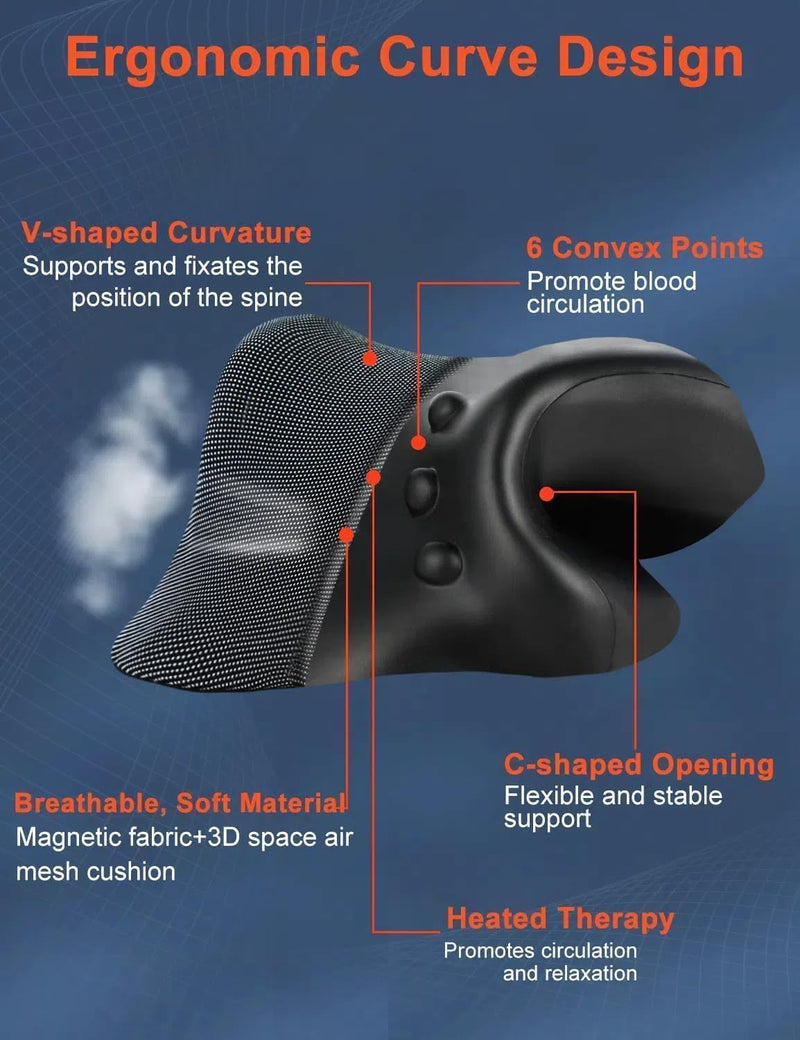 [Australia] - Wireless Heated Neck Stretcher for Pain Relief, Portable Cordless Neck Shoulder Cervical Traction Device with Graphene Heating Pad No Smell Magnetic Therapy Case Relaxer for TMJ Migraine Spine Alignme Black 