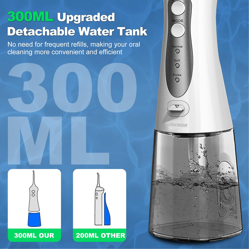 [Australia] - Water Flosser Cordless Teeth Pick: Portable Adults Dental Oral Irrigator for Travel Flossers Cleaning Picks 300ML Grey 