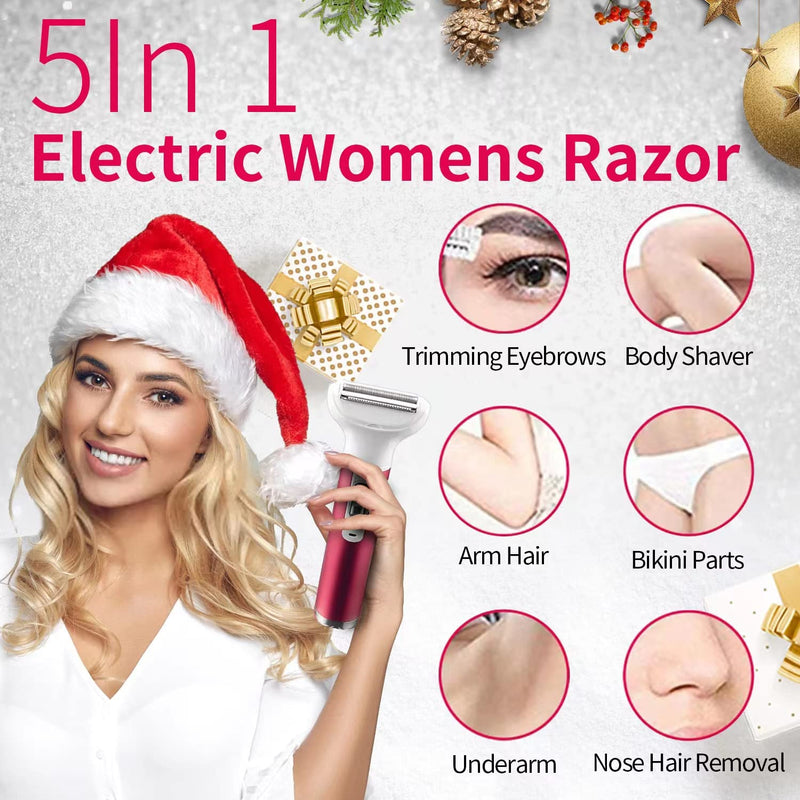 [Australia] - Electric Razor for Women,5 in 1 Womens Shaver Electric Bikini Trimmer Pubic Hair Removal Wet & Dry Painless Shaver for Legs Underarms Eyebrow Face Nose and Bikini Line Razor (Red) 