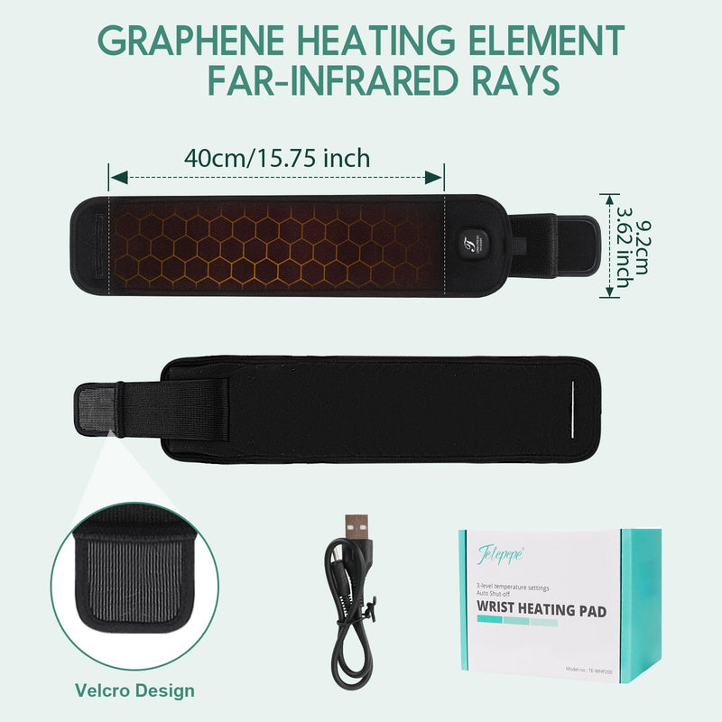 [Australia] - Heated Wrist Wrap Cordless, Wrist Heating Pad for Pain Relief, 3000mAh Rechargeable Wrist Warmers for Men Women, 3 Heat Levels Carpal Tunnel Wrist Brace with 30 Mins Auto-off (Black) Black 