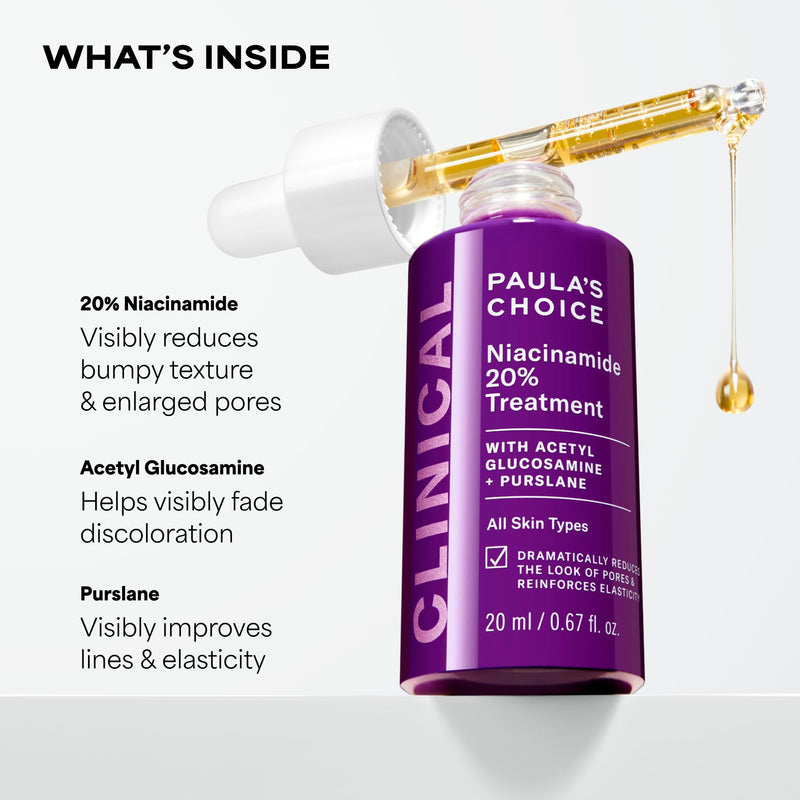 Paula's Choice CLINICAL 20% Niacinamide Vitamin B3 Face Serum, 0.67 Fl Oz | Anti-Aging Serum for Discoloration & Minimizing Large Pores, Fragrance-Free