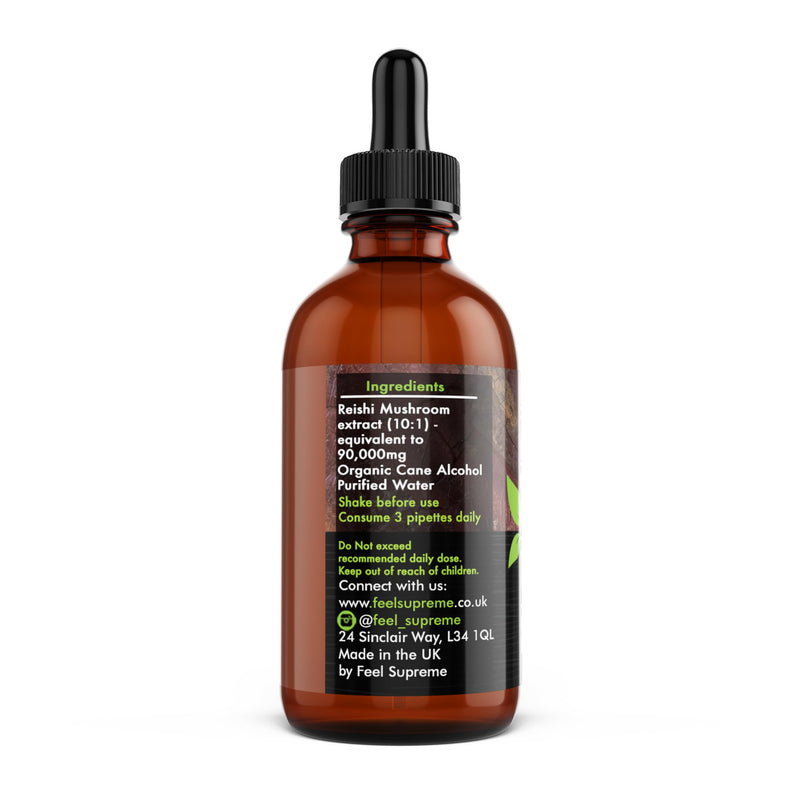 Reishi Mushroom Extract Liquid 60ml – 10:1 Dual Extract Full Fruiting Body Supplement – Immune Support, Sleep & Stress Support, Gut Health, Energy Levels – Antioxidant Tincture