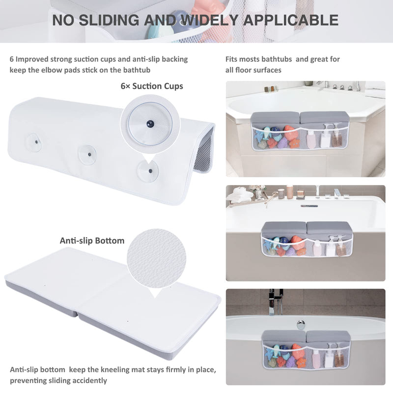 [Australia] - beiens Bath Kneeler and Elbow Rest Pad Set - 1.5'' Comfortable Baby Bath Kneeler Pads, Thick Quick Dry Kneeling Pad Support for Knee& Arm, Large Bathtub Mat with Toy Organizer for Happy Baby Bath Time Grey 