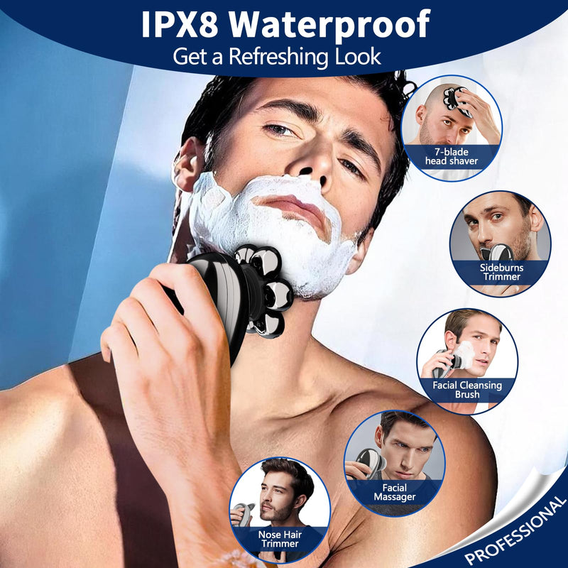 [Australia] - Head Shavers for Bald Men, Electric Razor, IPX8 Waterproof Dry/Wet Bald Head Shaver with 10000 RPM High-Speed Motor, Rechargeable Head Razor with LED Display, USB-C Cable, Perfect for Home & Travel 