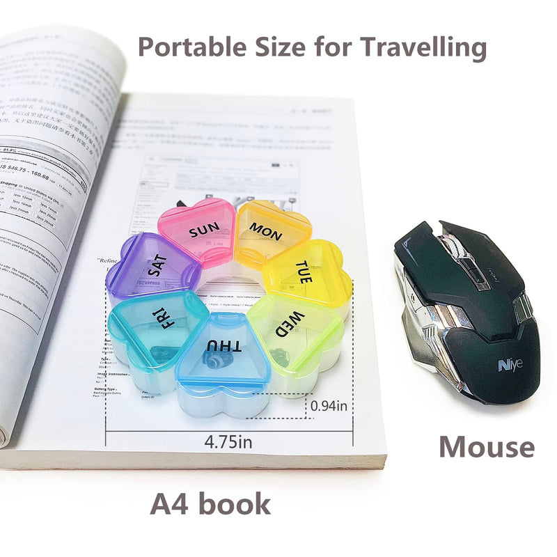 MOLN HYMY Large Weekly Pill Box 7 Day, Pill Case Organizer 1 time a Day, Floral Pill Container Once Daily, Pretty Medicine Dispenser for Vitamin/Fish Oil/Medication/Supplements Rainbow