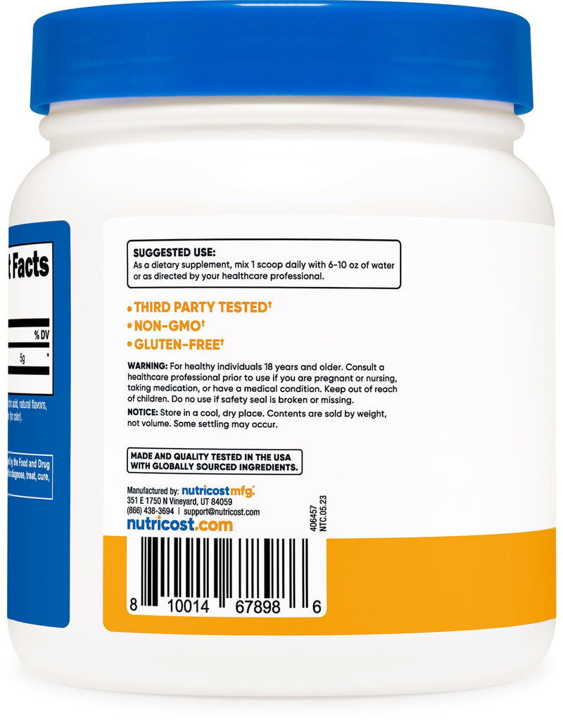 [Australia] - Nutricost L-Glutamine Powder Sweetened with Stevia (500 Grams, Peach Mango) - Supplement for Gut Support, 5 Grams of L-Glutamine Per Serving - Gluten Free, Non-GMO 1.12 Pound (Pack of 1) 