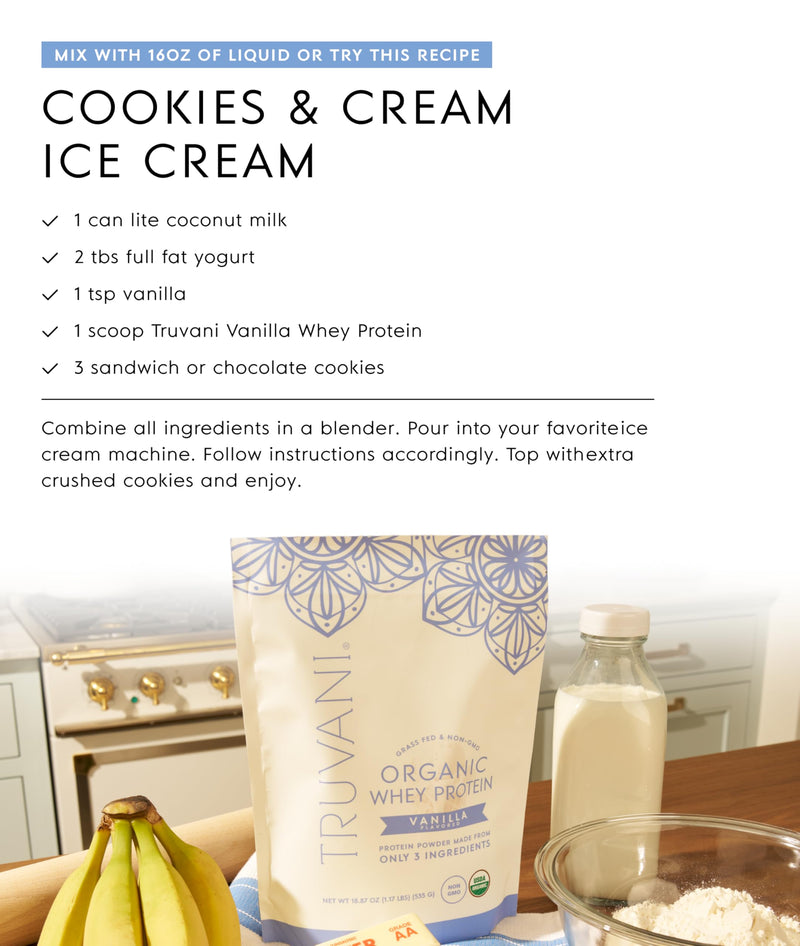 [Australia] - Truvani Organic Whey Protein Powder | Vanilla | 20g Grass Fed Whey Protein | 20 Servings | USDA Organic & Non-GMO | Gluten Free | No Gums, No Soy, No Stevia, No Added Sugars 