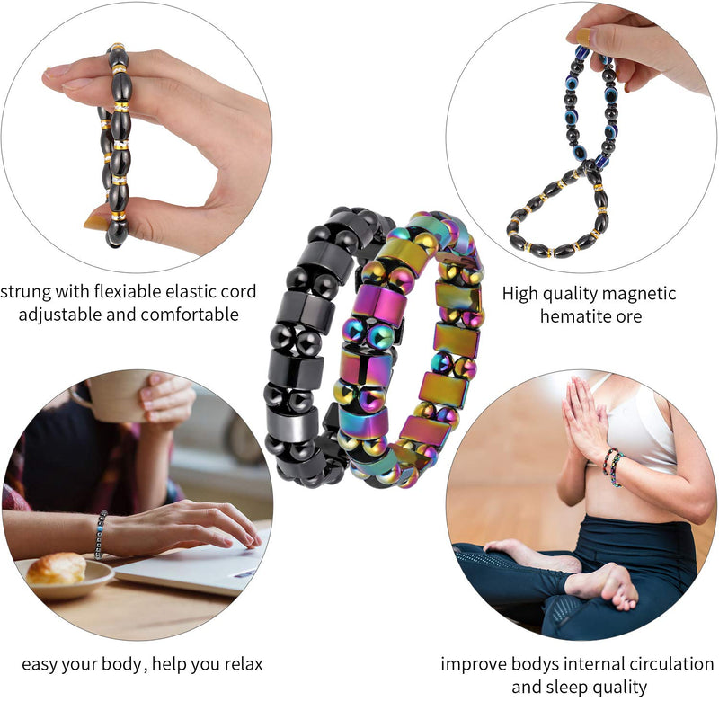 [Australia] - Hicarer 10 Pieces Magnetic Hematite Bracelets for Men Women Magnetic Bracelet Rock Beads Stone Bracelet,10 Styles 