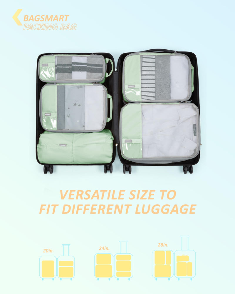 BAGSMART Compression Packing Cubes for Travel Essentials | 14 Set /6 Set /4 Set/2 Set, Lightweight, Durable Lime Cream Set of 6