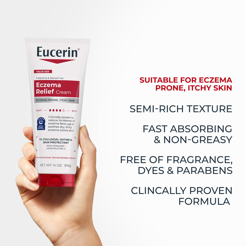 Eucerin Eczema Relief Cream with Colloidal Oatmeal, 14 OZ Fragrance Free 14 Ounce (Pack of 1)