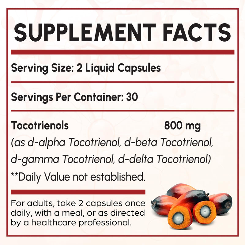 [Australia] - Tocotrienol Supplement Full Spectrum, Cutting-edge Fusion Technology,Tocotrienol Vitamin E-Tocotrienols 800mg,Powerful Antioxidant,Cardiovascular,Highest Absorption Rate -120 Liquid-Filled Capsules Unflavored 60 Count (Pack of 2) 