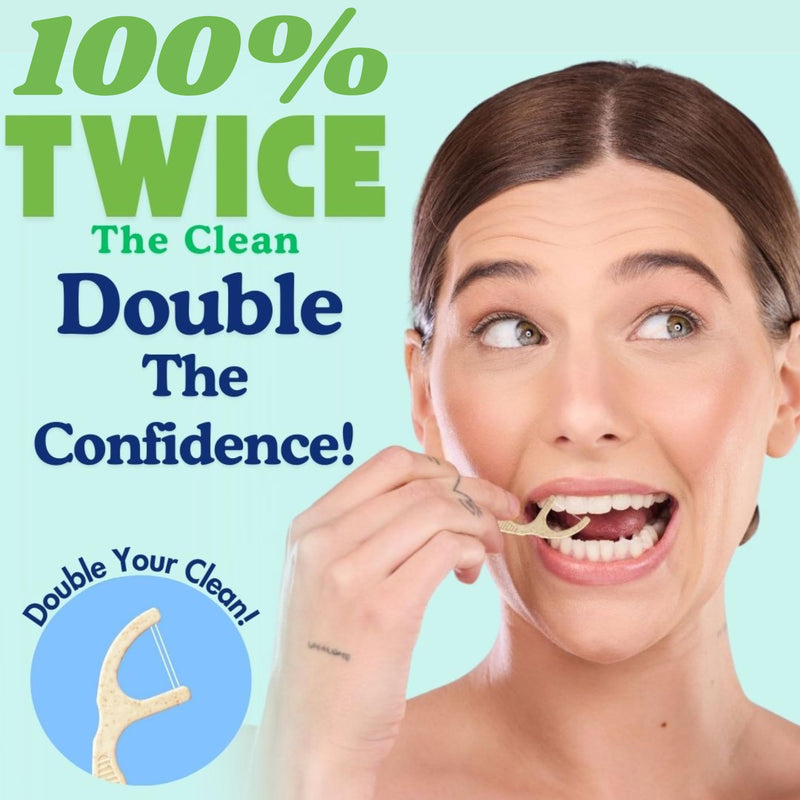 [Australia] - Twin Line Biodegradable Floss Picks (220 Count) - Compostable Tooth Flossers Minty Fresh-Double Thread 2X The Clean | Bonus Travel Case | Thing Thread Glide Easy & Shred-Resistant Mint- Double Thread 