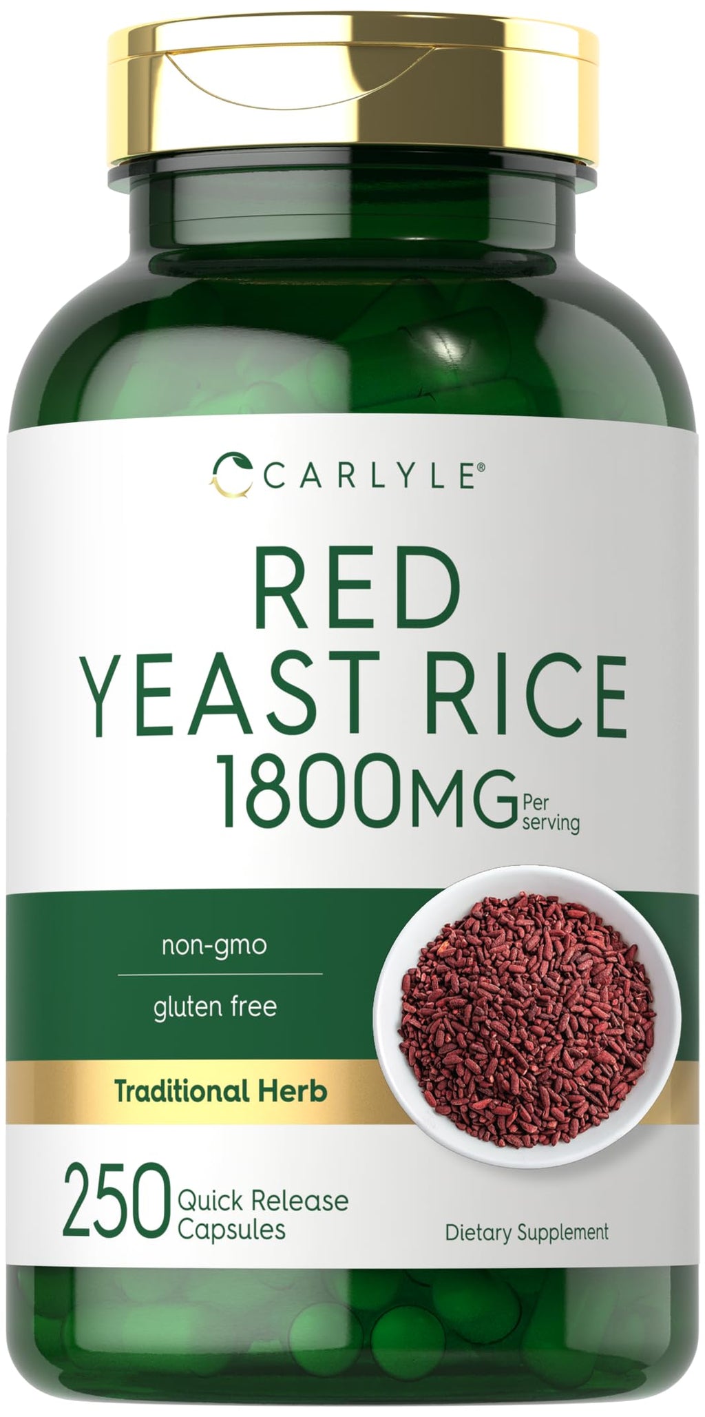 Carlyle Red Yeast Rice | 250 Capsules | Non-GMO, Gluten Free Supplement