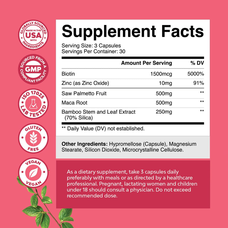 Saw Palmetto for Women 500mg - DHT Blocker for Women 30-Day Supply - Hair Vitamins for Hair Loss Supplement - Saw Palmetto Extract Capsules with Maca Root & Biotin - 90 Count 90 Count (Pack of 1)