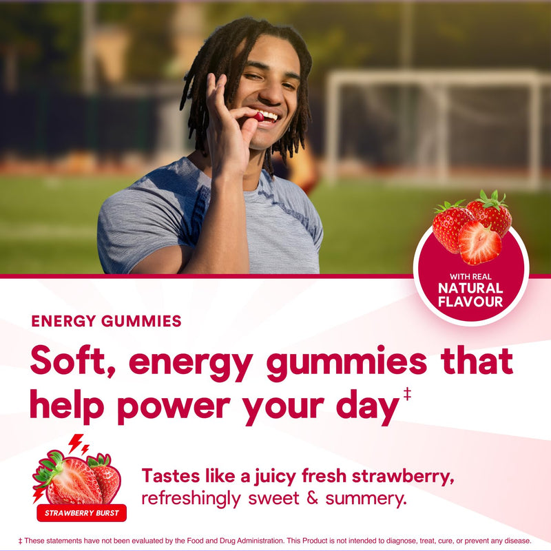 Energy Bytes Daily Energy Gummies – Fast Acting Caffeine Chews with Vitamins B3 B6 B12 A & D – Stay Focused and Energised Through Your Day – 60 Count