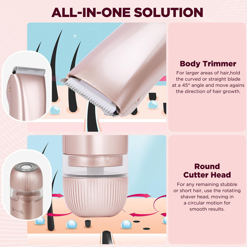 [Australia] - 2 in 1 Women Electric Shaver, Dual Head Bikini Trimmer for Women IPX7 Waterproof Wet & Dry Use Electric Razors with Dual Heads Rechargeable Lady Trimmer for Bikini Underarm Leg Arm Body Face 