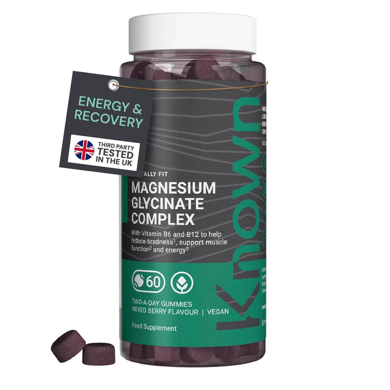 Known 610mg Magnesium Glycinate Complex Gummies – Mixed Berry Flavour – Vitamin B6, B12 & Lemon Balm – Vegan Gummy Supplement – Energy, Fatigue, Muscle Support – 1 Month Supply - For Men, Women & Kids 1 count (Pack of 60)
