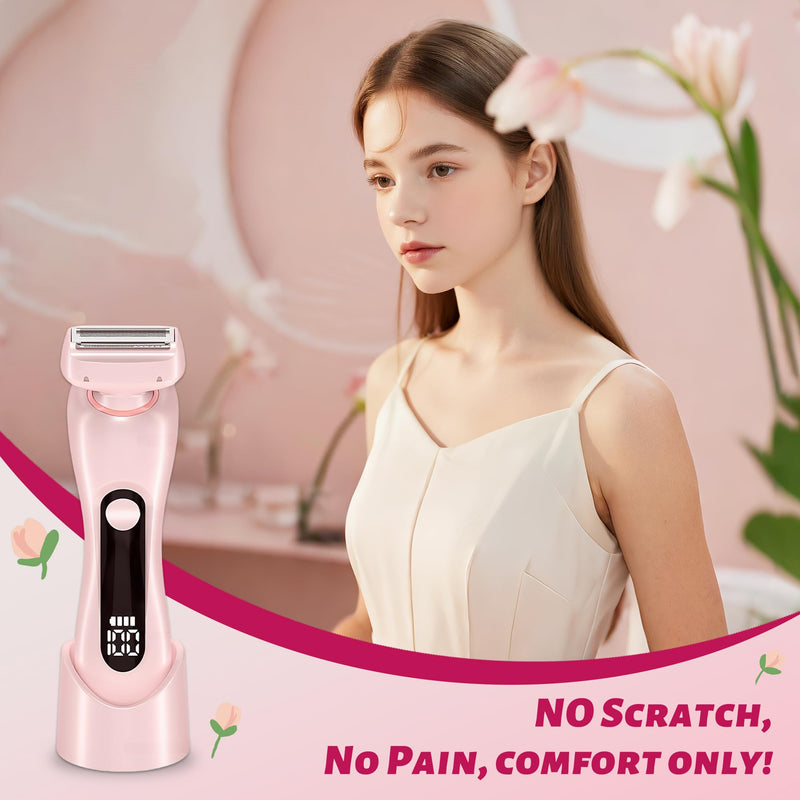 [Australia] - 2 in 1 Electric Shaver for Women Wet Dry Dual Use IPX7 Waterproof with LED Display USB Recharge Dock Dry Use Body Hair Trimmer and Facial Hair Remover for Bikini Underarm Leg Arm Face (Pink) Pink 