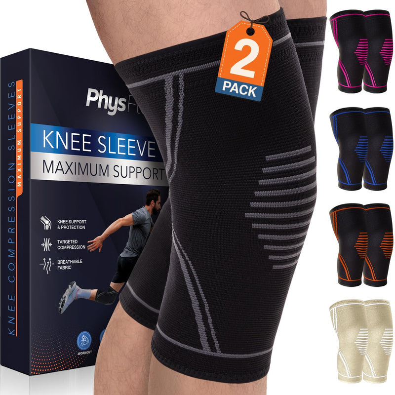 [Australia] - Knee Brace for Pain Relief - 2 Pack Knee Sleeves for Men and Women - Support for Weightlifting, Gym, Workout, Volleyball - Meniscus Tear, ACL, Arthritis Black Medium 