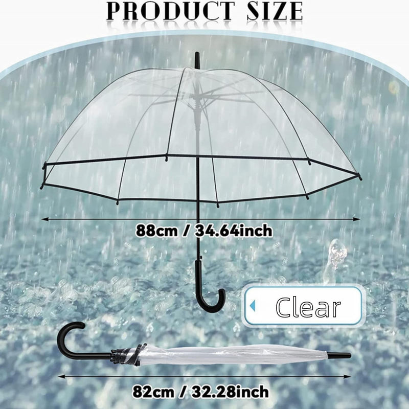 Clear Windproof Bubble Stick Umbrella, Auto Open Rainproof Transparent Umbrella for Adult Boys and Girls, Lightweight Wind and Rain Protection, Dome Canopy (black edge, 2pcs)