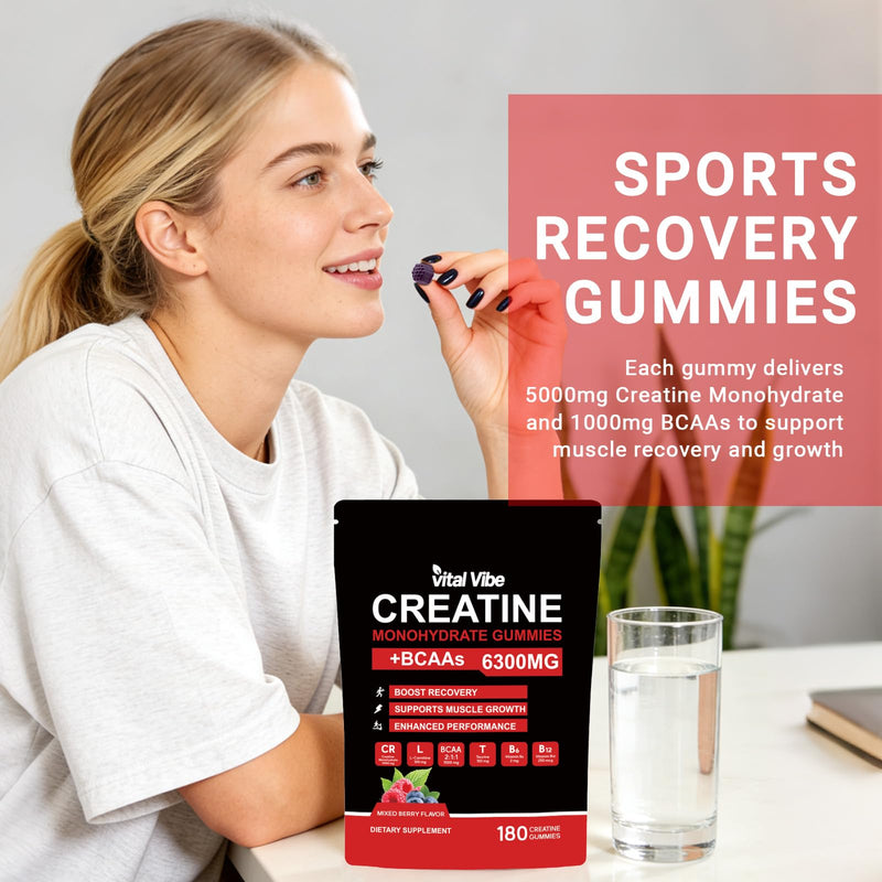 Creatine Monohydrate Gummies Complex for Men and Women 6300mg | with L-carnitine & Taurine | Build Muscle, Boost Energy | Faster Recovery | Sugar Free & Vegan | Mixberry Flavor 180Cts