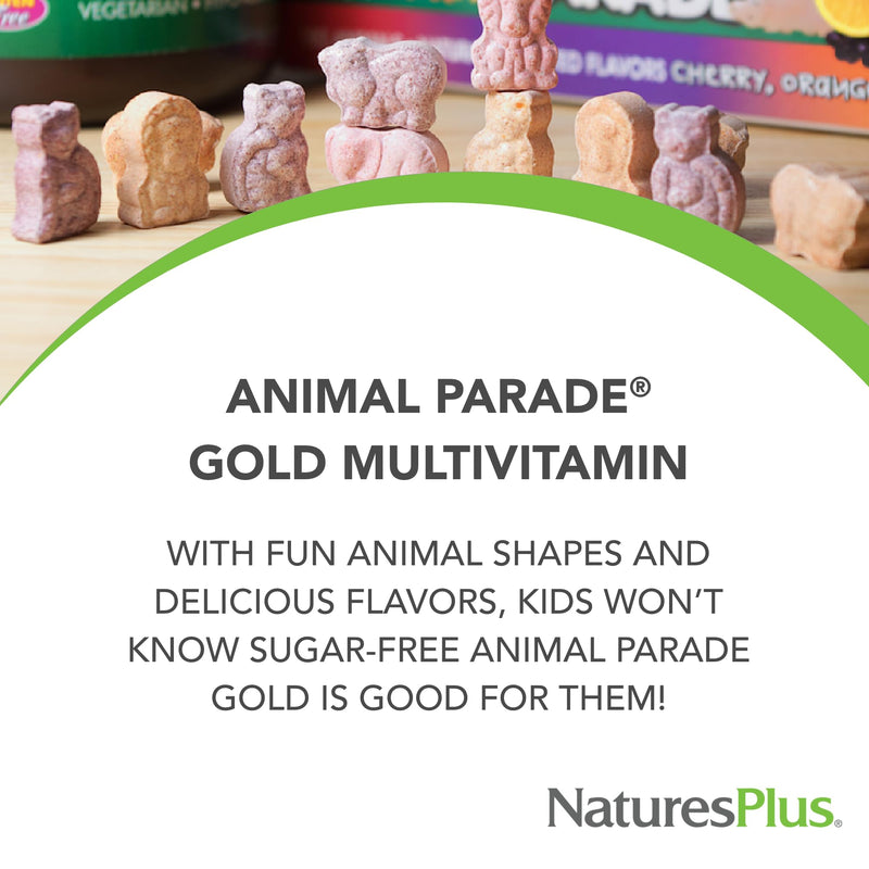 [Australia] - Natures Plus Animal Parade Gold Children's Multivitamin - 120 Animal-Shaped Chewable Tablets - Assorted Cherry, Orange & Grape Flavors - Vegan, Gluten Free - 60 Total Servings 120 Count (Pack of 1) 