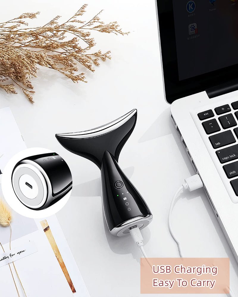 Face and Neck Massger for Skin Care Electric Face Neck Lifting Massager with 45℃ Heat & 3 Massage Modes for Wrinkles Facial Neck Massager (Black) Black