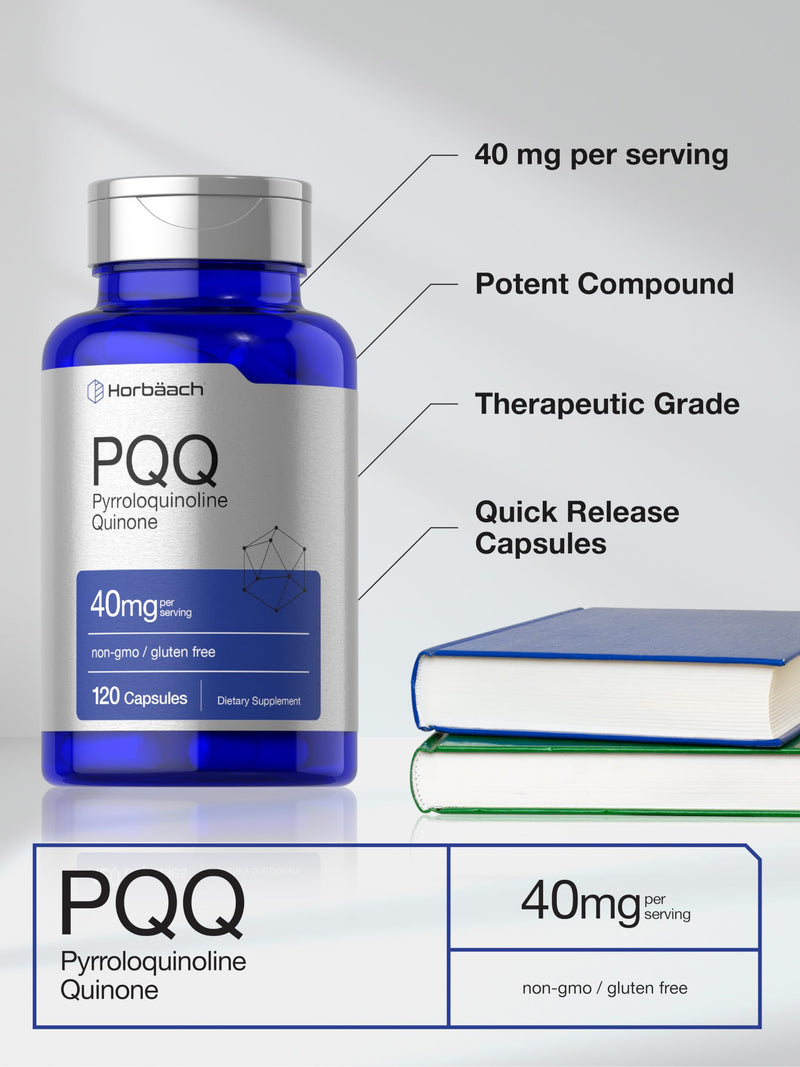 Horbäach PQQ Supplement 40 mg | 120 Capsules | Maximum Strength | Pyrroloquinoline Quinone Disodium Salt Supplement| Non-GMO and Gluten Free