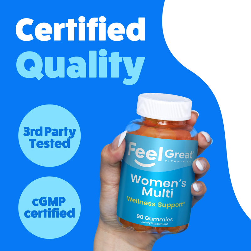 Multivitamin Gummy for Women by Feel Great Vitamin Co | Multi Chewable Gummy Supplement with Vitamin A, B-6, B-12, C, D, E, Biotin, Choline, Folic Acid, Zinc & More