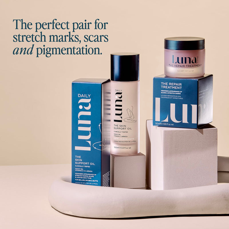 [Australia] - Luna Daily Stretch Mark Body Oil | Hydrating Treatment for Scars, Discoloration & Uneven Skin Texture | Vitamin C & Coconut Oil Nourish Dry Skin | Clinically Proven, Pregnancy Safe for Women, 300ml 