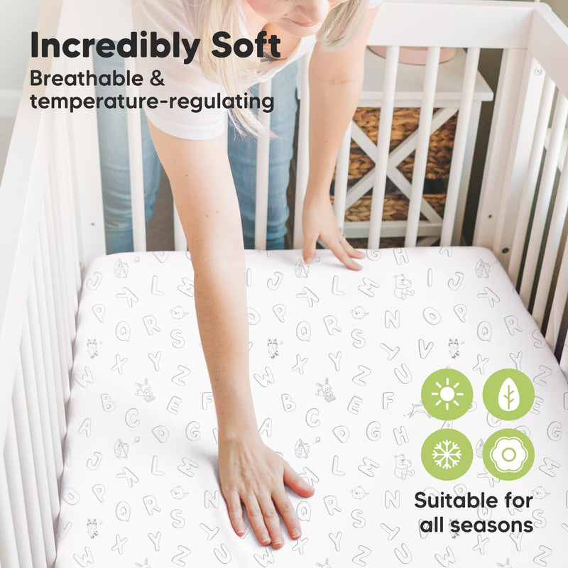 [Australia] - Pack and Play Sheets Fitted, 2-Pack Mini Crib Sheets - Pack N Play Sheets, Organic Fitted Crib Sheet for Pack and Play Mattress, Playard Baby Crib Sheets,Crib Sheets Neutral for Boys,Girls (ABC Land) Abc Land 